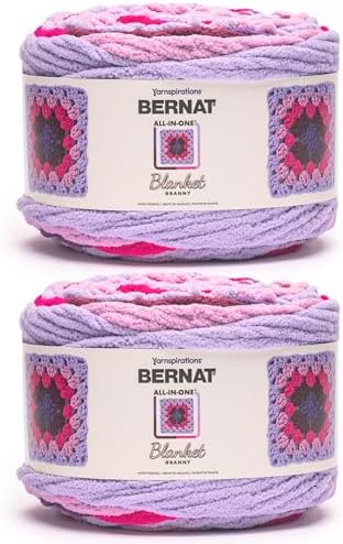 Bernat All in One Blanket Granny Soft Crochet Yarn, Berry Fizz, 2-Pack