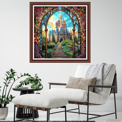 Dimensean Counted Cross Stitch Kit for Beginners, 11CT Unprinted Cross-Stitch Kit Easy Patterns Needlepoint Kit Cross Stitching Embroidery Kit Supplies-Castle Flower Gate 18x18 inch