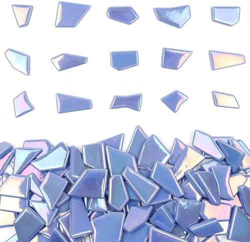 Youway Style Iridescent Glass Mosaic Tiles for Crafs Bulk,200g Sky Blue Broken Stained Glass Pieces for Crafts DIY Mosaic Art Decor,Garden Mosaic Supplies