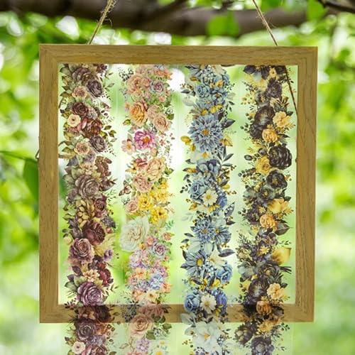 6Rolls Washi Tape Set Scrapbook Supplies,Flower Adhesive Tape Washi Stickers Flowers Plant Decorative Tape Scrapbook Tape Vintage Floral Wide Washi Tape Stickers Scrapbook Stickers Journaling Supplies