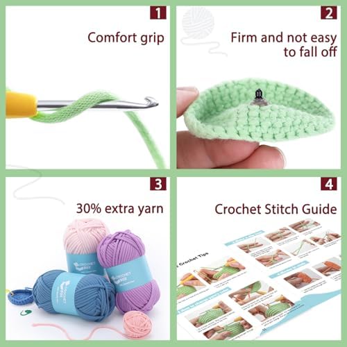 CrochetBox Crochet Kit for Beginner, Highland Cow and Frog Learn How to Crochet Stuffed Animals Gift for Adults and Teen(), Knitting Set with Yarn Hook Stitch-by-Stitch Video Tutorial