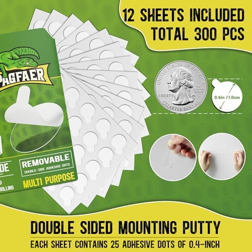 Sticky Dots, 300PCS Glue Points Dots Double Sided for Smooth Wall, Posters, Balloons - 0.4" Removable Clear Sticky Dots, No Residue Museum Putty for Home & Party & Crafts Use