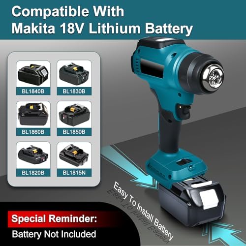 Cordless Heat Gun for Makita 18v Battery, 350W 122℉-1022℉ Fast Heating Soldering Hot Air Gun with LCD Digital Display for Shrink Tubing, PVC Wrap