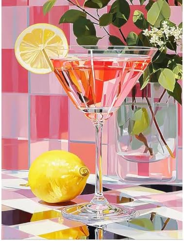 Cocktail Diamond Art Kits for Adults Round Diamond Painting 12x16 Inch