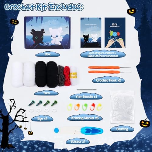 2PCS Dragons Crochet Kit for Beginners Crochet Starter Kit for Adults