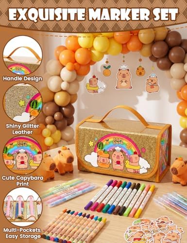 129 PCS Washable Markers Set, Capybara Gifts for Girl, Art Supplies for Kid