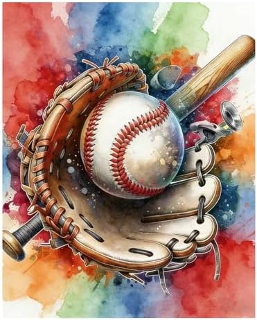Reivworl Baseball Paint by Numbers Kit for Adults Beginner, 16" Wx20 L Baseball Paint by Number for Adult, Acrylic Painting Kits with Canvas for Gifts and Wall Decor