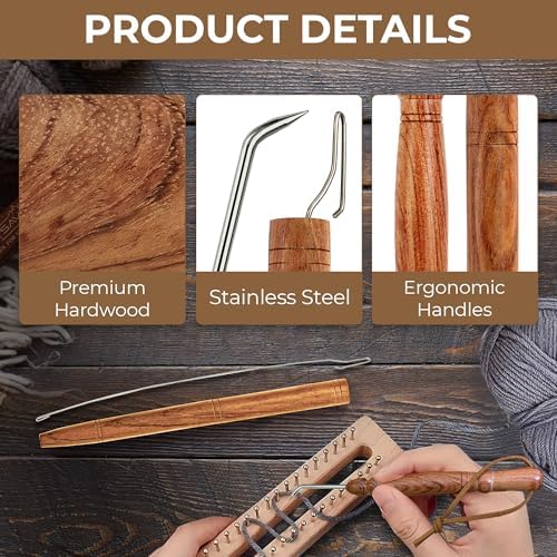 Set 2 Loom Pen Tool & Loom Hook, Yarn Helper, Yarn Guide for Loom Knitting, Handmade Tools to Make Yarn Loom Crafts Quicker & Easier for Knitters