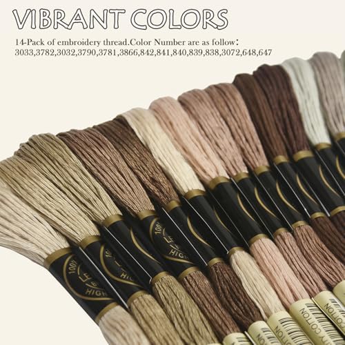 Embroidery Floss - Cross Stitch Threads - Friendship Bracelets Floss - Crafts Floss - 14 Skeins Per Pack Embroidery Floss, Light Mocha Brown Gradient