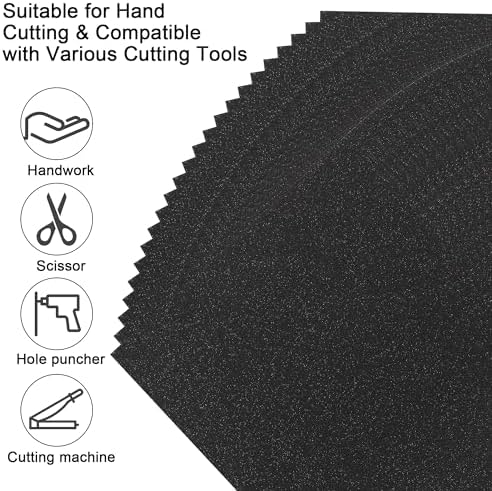 25 Sheets Black Glitter Cardstock 92lb Thick Sparkle Paper 8.5 x 11in