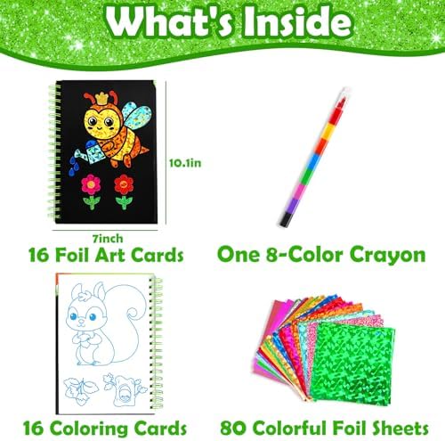 FUNNYB&G Foil Art Craft Kit for Kids, Sparkly Birthday Gift Toy for Kids | No Mess, Kids Ages 4-10 Create Sparkling Artwork, A Creative Gift for Birthdays, Holidays, Travel Activities,Screen-Free Fun