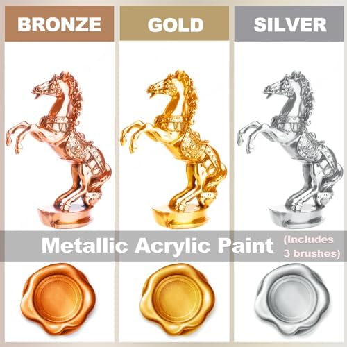Acrylic Paint Metallic, 3pcs 13.5oz(375g) Gold & Silver & Bronze Leaf Paint