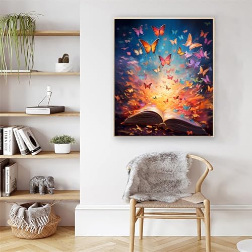 Artunion Book Theme Paint by Numbers Kit for Adults,Butterfly Paint by Number Kits, DIY Oil Painting Paint by Number Kits on Canvas Arts Craft for Home Wall Decor 16x20 Inch