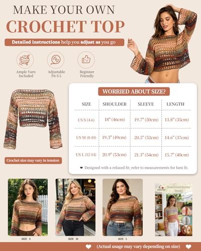 Aeelike Crochet Kit for Adults,Women Beach Crochet Top,Brown Cotton Yarn