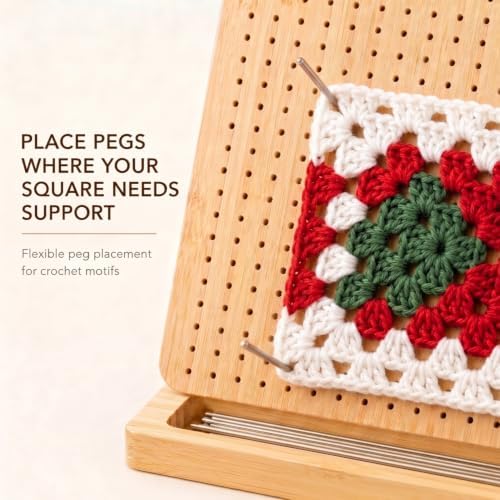 Bamboo Crochet Blocking Board with Stand, Pegs & Metal Pins, Granny Square Yarn Tool, Crochet Accessories for Knitting, Quilting Squares & Crocheter Gifts (Natural, Medium)