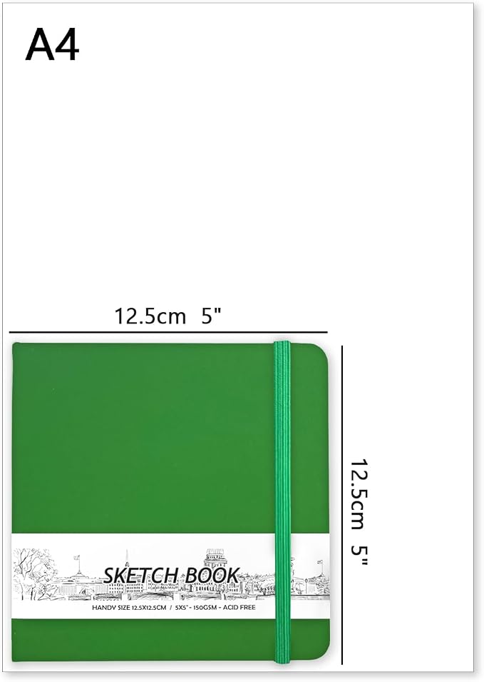 5" x 5" Hardcover Sketch Book,58 Sheets Small Mixed Media Pocket Sketch Pad