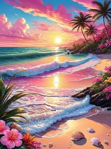 EIBEILI Seaside Scenery Paint by Numbers Kit for Adults Beginner,Sunset Beach Adult Paint by Number Kits on Canvas,Easy Canvas Paint by Numbers for Adults for Home Wall Decoration 12 X 16 inch