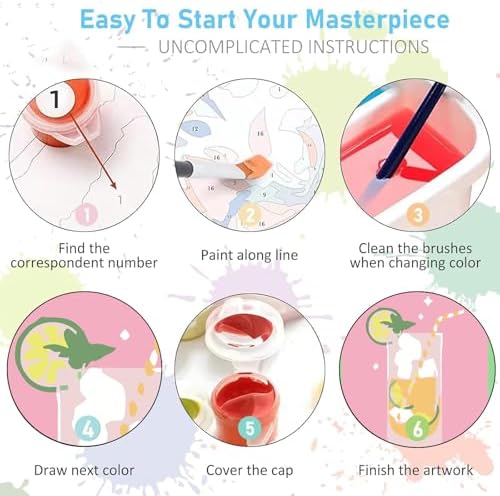 Jethami 6 Pack Vintage Cocktail Paint by Numbers Kit for Adults 8 x12in | Easy to piant for beginners, Diy art craft, Relaxing & Stress relief, High definition canvas, Home wall decor, Vivid colors