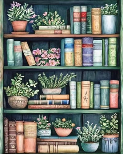 ZRIZQ Paint by Numbers Kit for Adults Beginner,Bookshelf,16x20