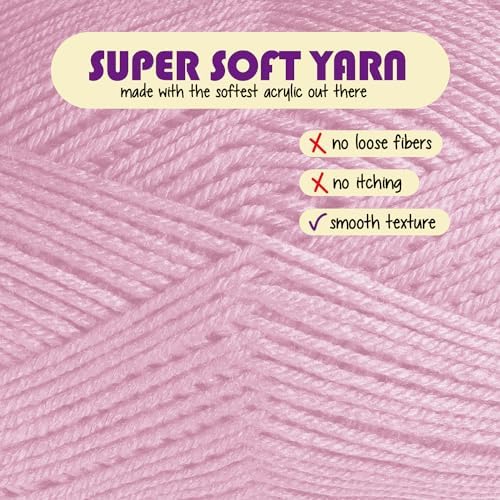 Acrylic Yarn for Crocheting & Knitting – Soft Crochet Yarn for Crocheting, 3 Pack of 370 Yards, Perfect for Crafts & Amigurumi, Medium Worsted Weight 4, Baby Pink