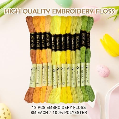 Premium Rainbow Color Embroidery Floss - Cross Stitch Threads - Friendship Bracelets Floss - Crafts Floss - 12 Skeins Per Pack Embroidery Floss,Sunny Vitality Color