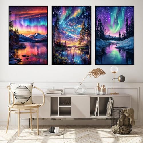 Axquilon 3 Packs Aurora Framed Paint by Numbers Kit for Adults 8x10in