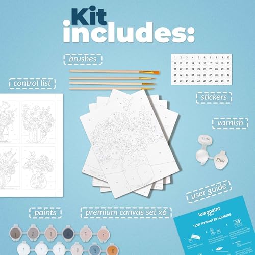 LuwoArte 6 Pack Paint by Numbers Kit for Adults – Flower Symphony – Floral Paint by Numbers for Adults Beginners – DIY Adult Paint by Number Kit – Relaxing Painting Set – 6.3 x 7.87 inch