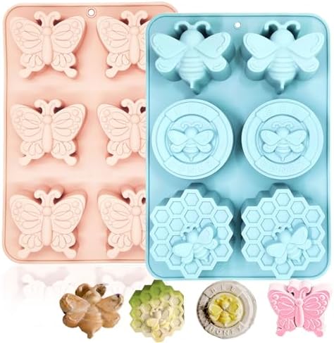 2 Pack Bee Soap Molds,Butterfly Silicone Molds for Soap Making Great for Handmade Soap,Lotion Bars,Beeswax,Biscuit,Chocolate,Moon Cake