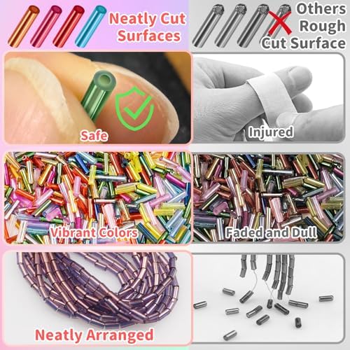 VvLons Glass Bugle Beads Kit 7mm 32 Colors Vibrant Tube Beads Kit for DIY Bracelet Necklaces Hand Embroidery Craft Enthusiasts & Home Decoration Jewelry Making Supplies for Adult