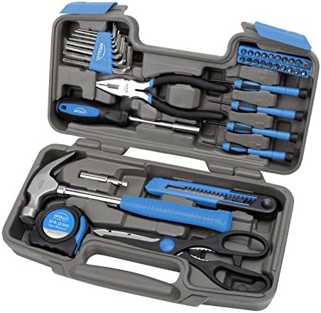Apollo Tools Original 39 Piece General Household Tool Set in Toolbox Storage Case with Essential Hand Tools for Everyday Home Repairs, DIY and Crafts. Blue - DT9706 BL