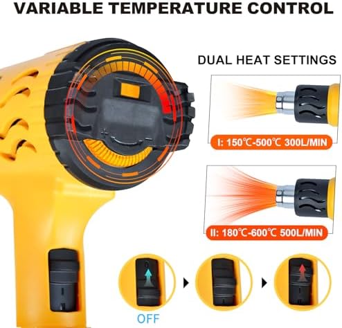 1800W Heat Gun, 100℉ to 1200℉ Heat Shrink Gun with 4 Nozzles