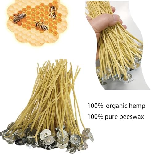 300 PCS 6 inch Hemp Candle Wicks Stickers & Centering Bars Included, 2.5mm Beeswax Candle Wicks Natural Candle Wicks for Beeswax Candle Making Hemp Edible Candle Wick for Butter Candle