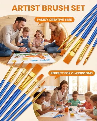 Paint Brushes Set, 70Pcs Round Pointed Tip Artist Paintbrushes for Acrylic Painting Oil Watercolor Canvas Boards Rock Body Face Nail Art, Halloween Pumpkin Ceramic Crafts Supplies，Blue