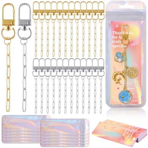 Wurosi 24pcs Paperclip Keychain Making Kit,Key Ring Swivel Snap Hook Chains