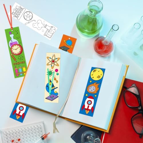 72Pcs Science Color Your Own Bookmarks, Coloring Blank Bookmarks for Kids