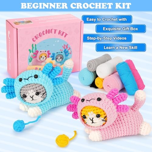 Crochet Kit for Beginners, Axolotl Beginner Crochet Kit for Adults Kid