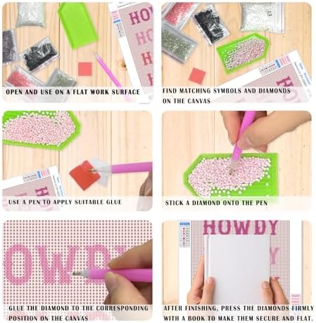XUNLURY Pink Preppy Bows Western Diamond Art Kits 4 Pack 10x11.8 Inch, Cowgirl Room Decor Trendy Coquette Pink Bow Disco Ball Howdy DIY Diamond Gem Painting Art Kits for Girls Kids Adults Beginners