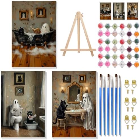Halloween Paint by Numbers Kit for Adults Framed with Easel, 8x12 in