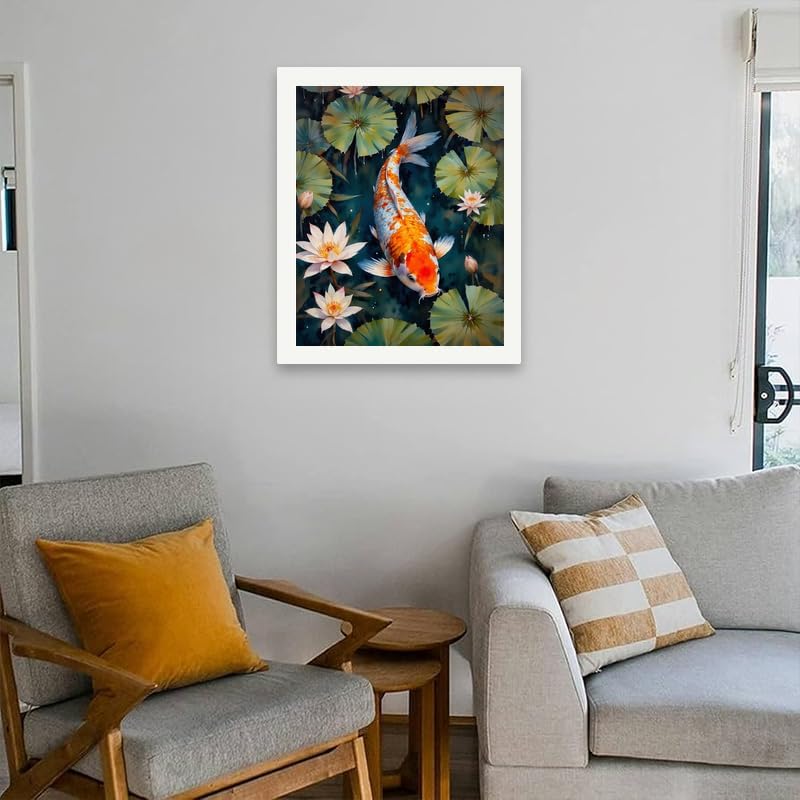 TAOPAOLAB Aquatic Scene Paint by Numbers Kit for Adults - DIY Koi Fish with Lotus Leaves Painting on Canvas 16x20 Inches, Acrylic Paint Set, Suitable for Beginners, Art for Home or Gift