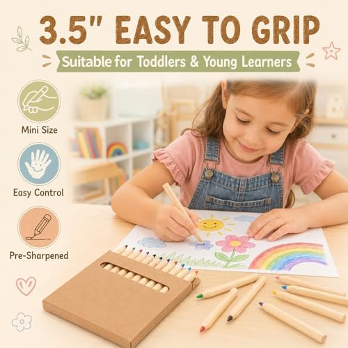 gisgfim 24 Packs Mini Colored Pencils Bulk for Kids 3.5'' Short Colored Pencil in Box Pre-sharpened Drawing Pencil 12 Color Mini Pencils for Student Teacher Classroom Easter Gift Painting Party Favor