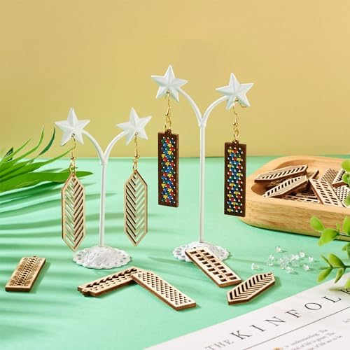 Elecrelive 30Pcs Rectangle Wooden Earring Charms Wood Filigree Charms