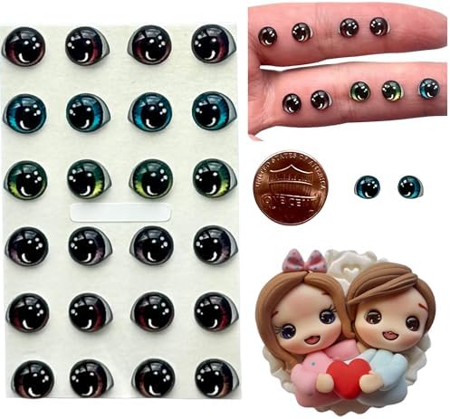 3D Resin Doll Eyes – 7mm Self-Adhesive Craft Eyes (24 pcs / 12 Pairs) – Realistic Cabochon Eyes for Amigurumi, Dolls, Polymer Clay, Cold Porcelain, Felt & DIY Crafts (Assorted Iris Colors)