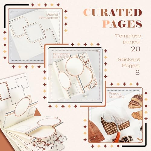 Dizdkizd Creative Art Journal Notebook with 28 Junk Journal Templates Pages and 8 Die-Cut Stickers for Japanese Stationery, Scrapbook, Mixed Media, 5.0in × 5.0in, Coffee
