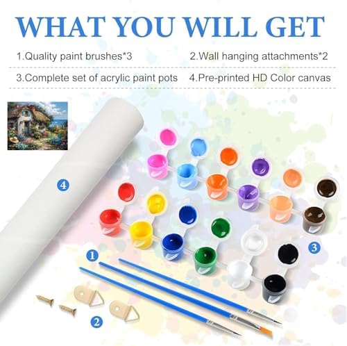 KYOQFVN Riverside Cottage Paint by Numbers Kit for Adults Beginner - Easy Acrylic Adult Painting Kits on Canvas, Flower Paint by Number Kits for Home Decor 16x20inch