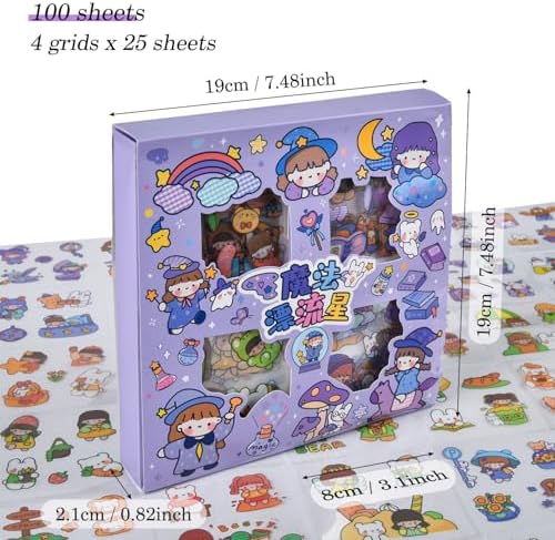 Kawaii Cute Cartoon Bear Stickers - 100 Sheets Bunny Transparent PET Journaling Supplies Calendar Decals Sticker for Scrapbook Collage Planners Arts Crafts Water Bottle Phone Case Kids DIY