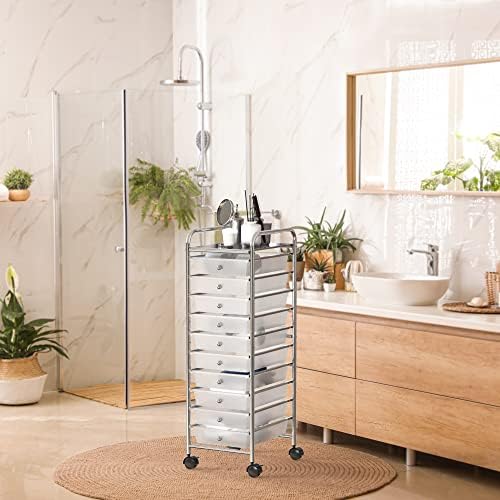 Simple Houseware 10 Drawers Rolling Utility Cart Organizer, Chrome