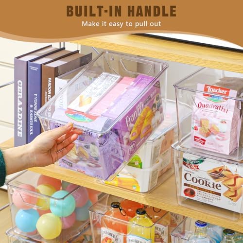 Freebat 6 Pack Clear Storage Bins with Lids, 7 Quart Pantry Organizer Bins
