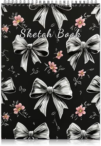 Deokke Sketchbook Top Spiral Bound Sketch Pad, 9 x 12 inch,100GSM Thick Paper,50 Sheets 100 Pages,Art Sketch Book Aesthetic Cute Drawing Writing Paper for Girls Women-Gray Bowknot