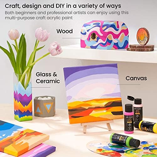 ARTEZA Craft Acrylic Paint, 2 ounce Bottles, Water-Based, Matte Finish Paints, Art Supplies for Glass, Wood, Ceramics, Fabrics, Leather, Paper