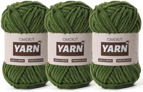 3 Packs Plush Chenille Chunky Crochet Yarn - Baby Yarn for Crocheting Soft - Velvet Yarns Knitting for Blankets Crafts - Fluffy Amigurumi Yarns 150g / 196.8yds (3 Pine Green)